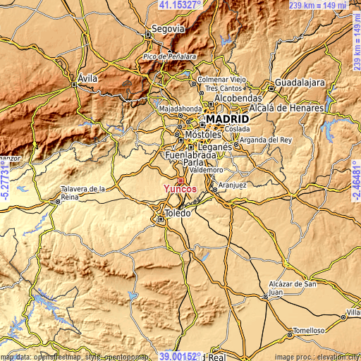 Topographic map of Yuncos