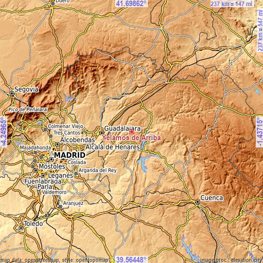 Topographic map of Yélamos de Arriba