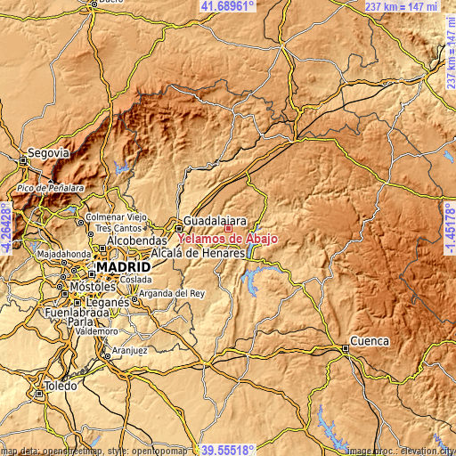 Topographic map of Yélamos de Abajo