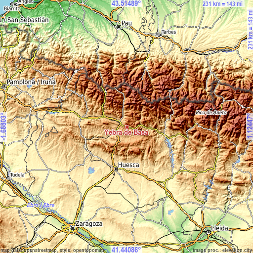 Topographic map of Yebra de Basa