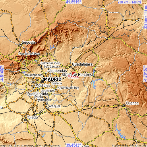 Topographic map of Yebes