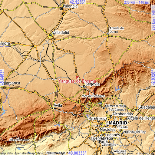 Topographic map of Yanguas de Eresma