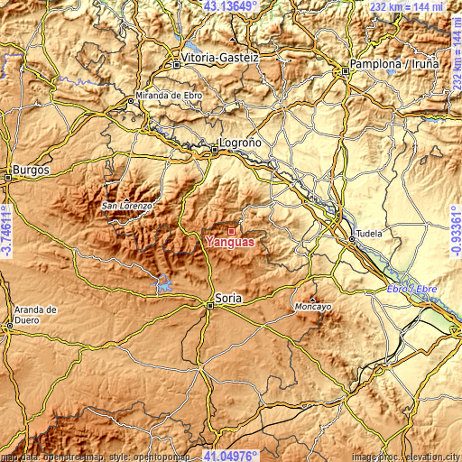 Topographic map of Yanguas