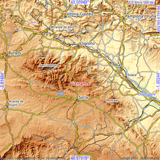 Topographic map of Vizmanos