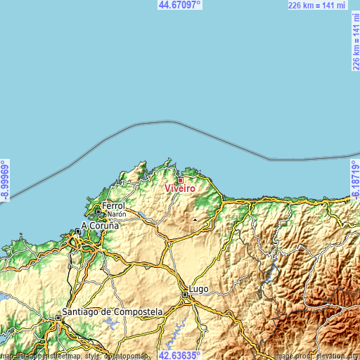 Topographic map of Viveiro