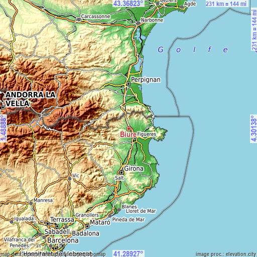 Topographic map of Biure