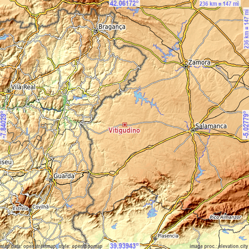 Topographic map of Vitigudino