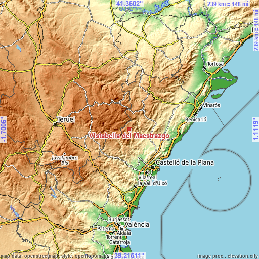 Topographic map of Vistabella del Maestrazgo