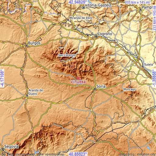 Topographic map of Vinuesa