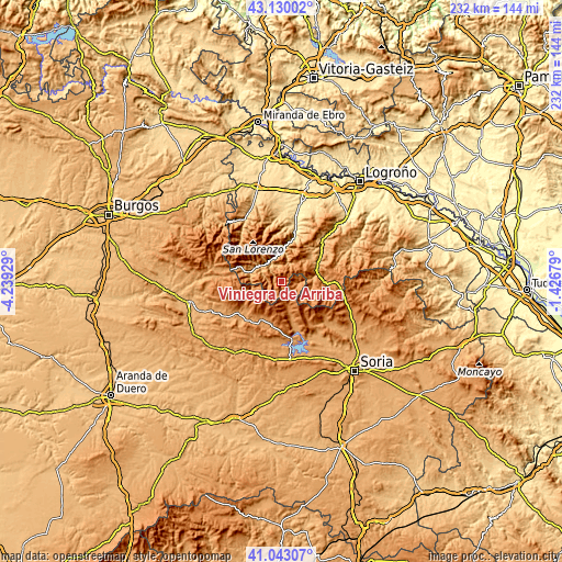 Topographic map of Viniegra de Arriba