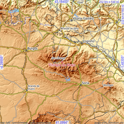 Topographic map of Viniegra de Abajo