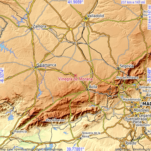 Topographic map of Viñegra de Moraña