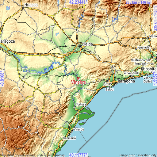 Topographic map of Vinebre