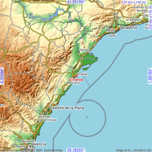 Topographic map of Vinaròs