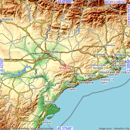 Topographic map of Vinaixa