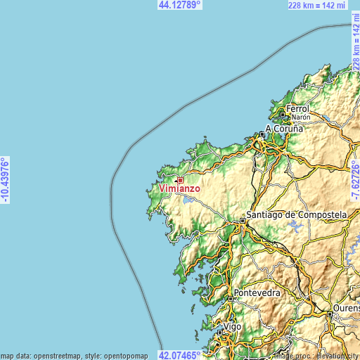 Topographic map of Vimianzo