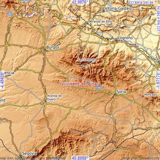 Topographic map of Vilviestre del Pinar