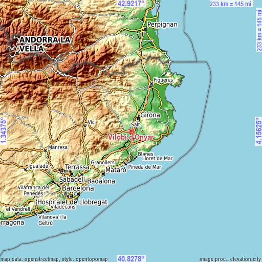 Topographic map of Vilobí d'Onyar