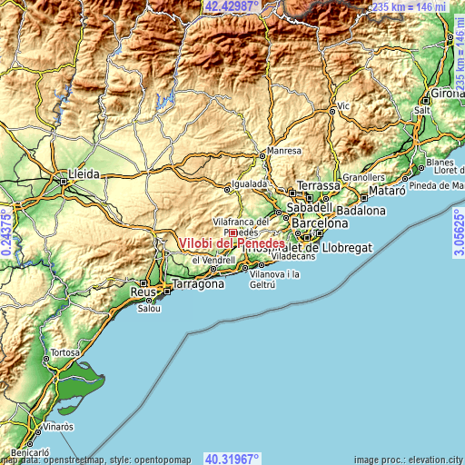 Topographic map of Vilobí del Penedès