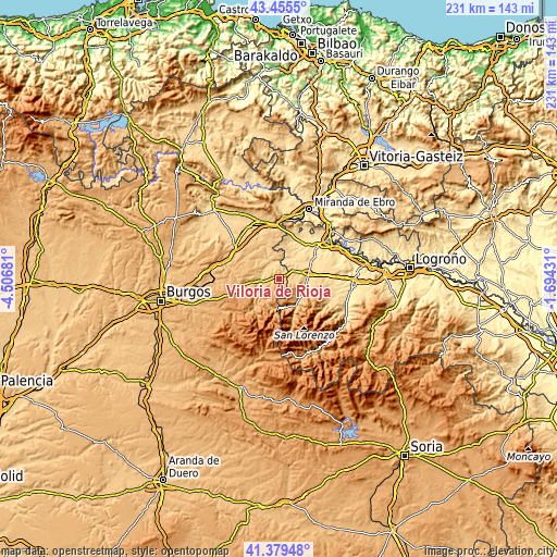 Topographic map of Viloria de Rioja