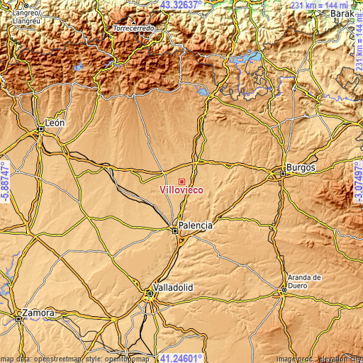 Topographic map of Villovieco