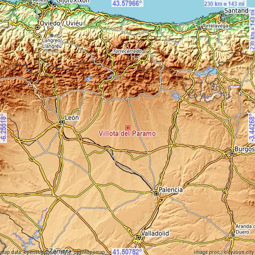 Topographic map of Villota del Páramo