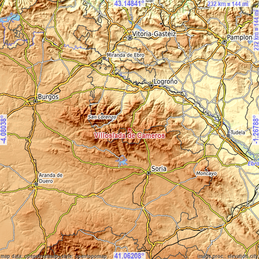 Topographic map of Villoslada de Cameros