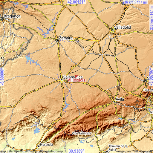 Topographic map of Villoruela