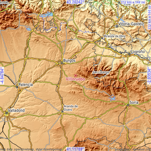 Topographic map of Villoruebo