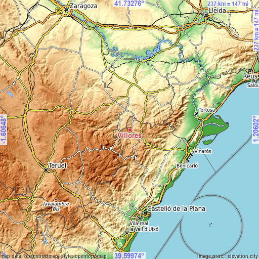 Topographic map of Villores