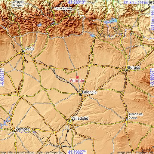 Topographic map of Villoldo