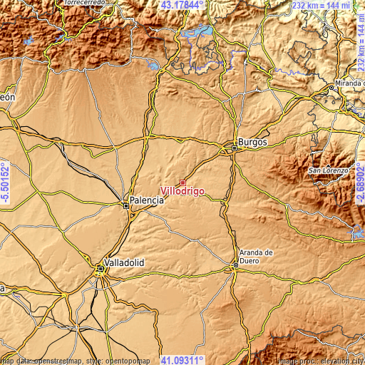 Topographic map of Villodrigo