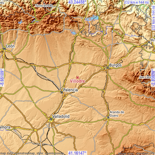 Topographic map of Villodre