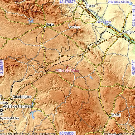 Topographic map of Villel de Mesa