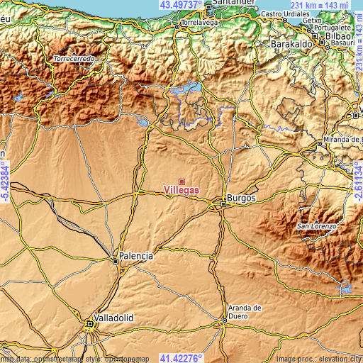 Topographic map of Villegas