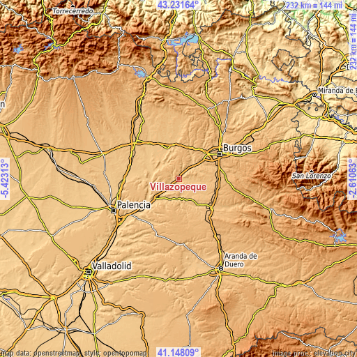 Topographic map of Villazopeque