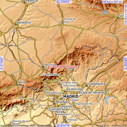 Topographic map of Villavieja del Lozoya