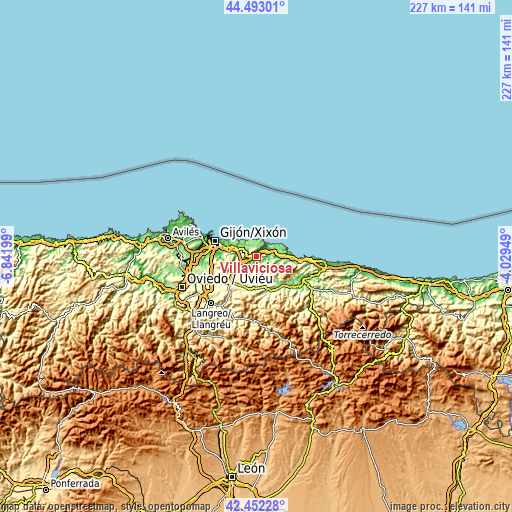 Topographic map of Villaviciosa