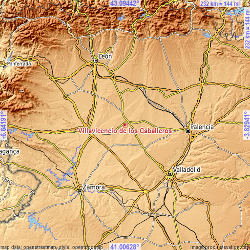 Topographic map of Villavicencio de los Caballeros