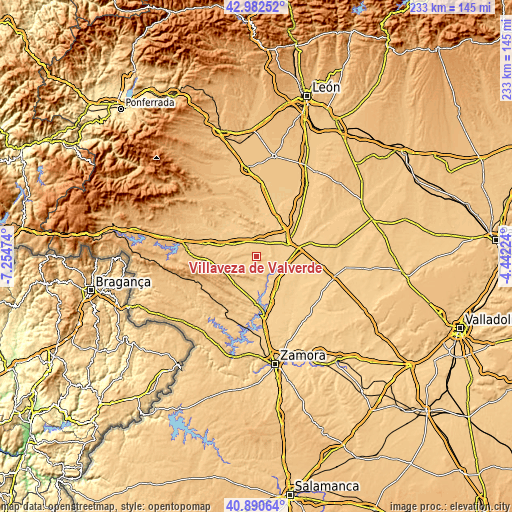 Topographic map of Villaveza de Valverde