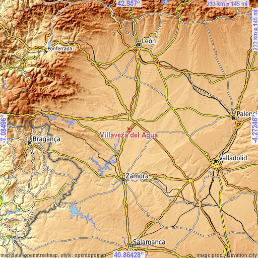 Topographic map of Villaveza del Agua