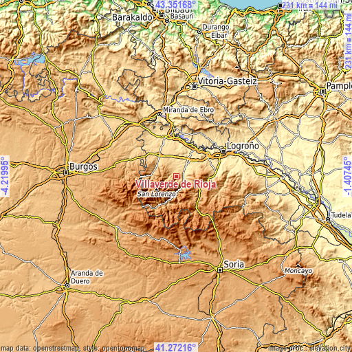 Topographic map of Villaverde de Rioja