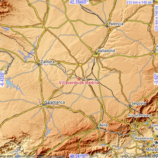 Topographic map of Villaverde de Medina