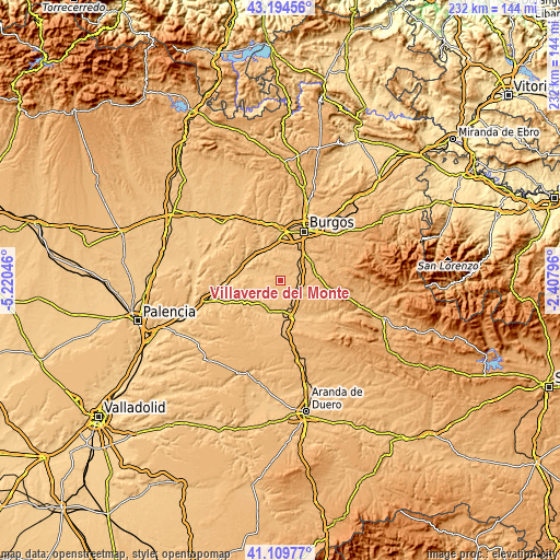 Topographic map of Villaverde del Monte