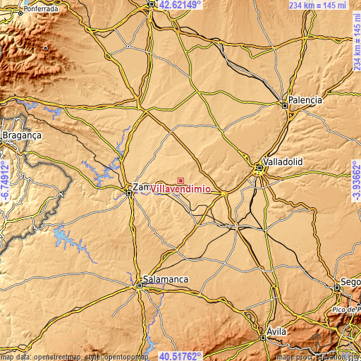 Topographic map of Villavendimio