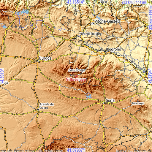 Topographic map of Villavelayo