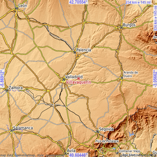 Topographic map of Villavaquerín