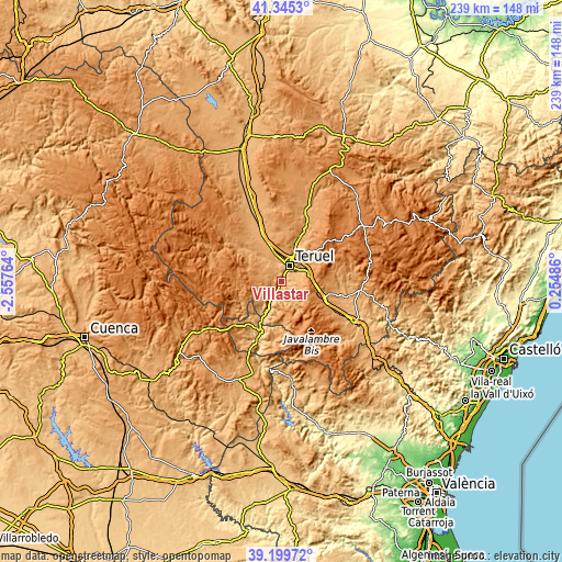 Topographic map of Villastar