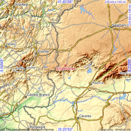 Topographic map of Villasrubias