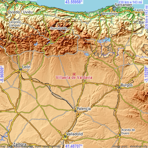 Topographic map of Villasila de Valdavia